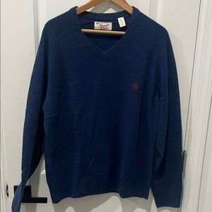 Original Penguin Men's 100% Lambswool Blue V-Neck Sweater, Size XL